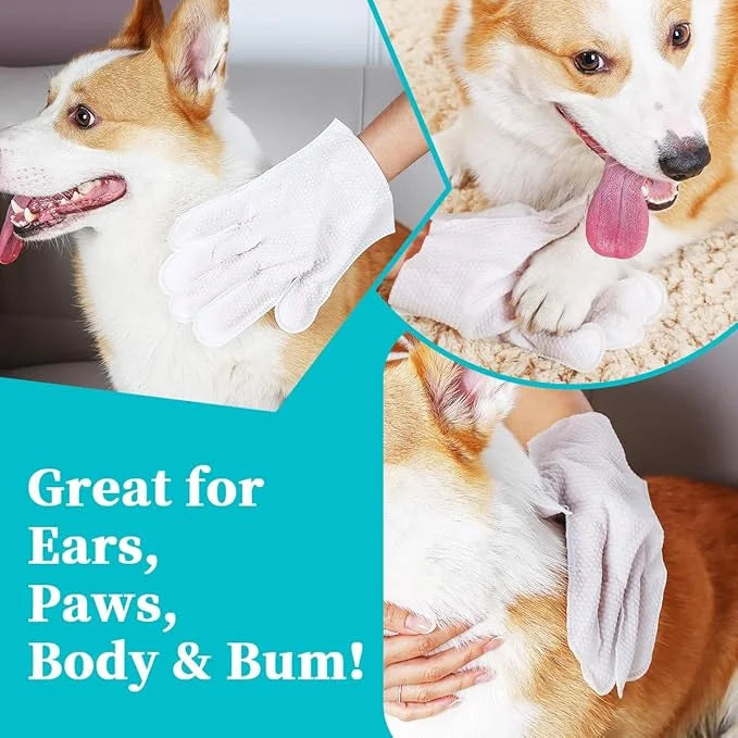 Pet Glove Wipes for Dogs Cats, Extra Thick Hypoallergenic Dog Dry Cleaning Bath Gloves Wipes Deodorizing for Paws/Butt/Tee...