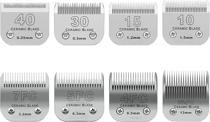 Size 40/30/15/10/7FC/5FC/4FC/3FC Detachable Pet Dog Grooming Clipper Ceramic Blades Set,Compatible with Andis,Oster A5,Wah...
