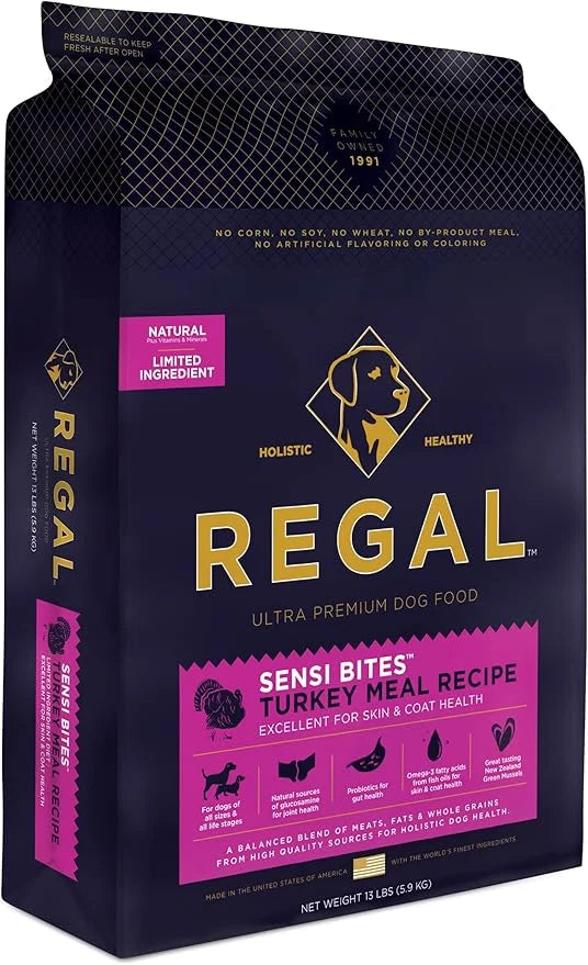 Regal Pet Foods Adult Sensi Bites Turkey Meal Recipe - All Natural, Limited Ingredient Dry Dog Food for All Breeds and Siz...