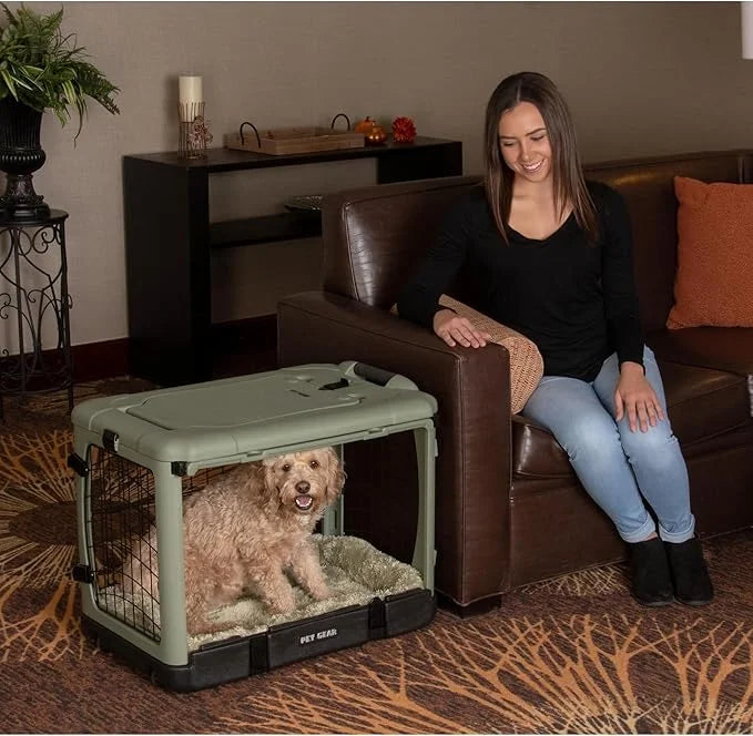 Pet Gear “The Other Door” 4 Door Steel Crate for Dogs/Cats with Garage-Style Door, Includes Plush Bed + Travel Bag, No Too...