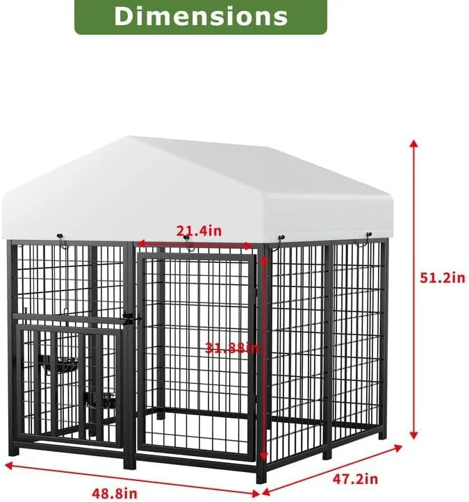 Large Dog Kennel Outdoor Pet Pens Dogs Run Enclosure Animal Hutch Metal Coop Fence with Rotating Bowl - Product Image