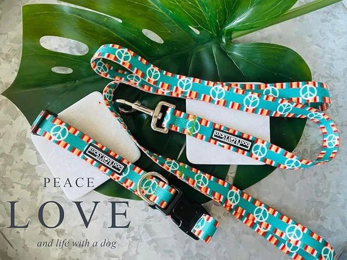 Lucky Love Dog Collar, Collars for Medium Size Dogs, Peace Sign Dog Collar, Easy On & Off Clasp Accessory, Peace On Earth,...