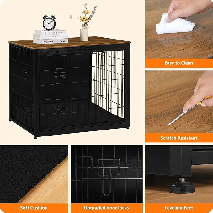 DWANTON Dog Crate Furniture with Cushion, Wooden Kennel Table with Double Doors, Indoor Dog House, Extra Large Size, 43.3"...