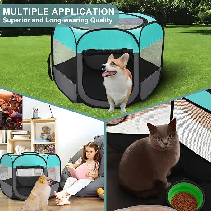 Pet Puppy Playpen for Cat Dog Indoor Outdoor, Foldable Portable Tent, Pop Up Dog Kitten Kennel Playpen with Carrying Case ...