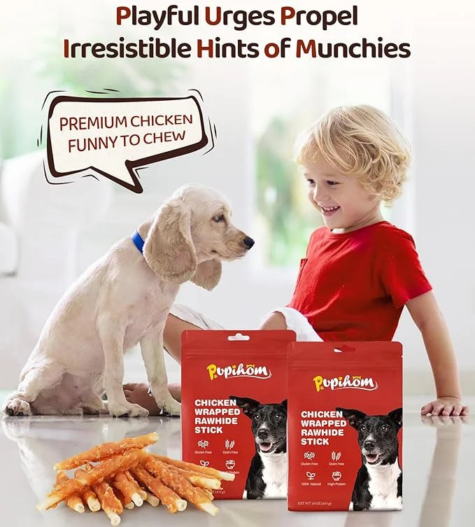 Dog Training Snacks,16OZ Chicken Wrapped Rawhide Stick Dog Treats, Grain Free, Delicious, and Nutritious High Protein Dog ...