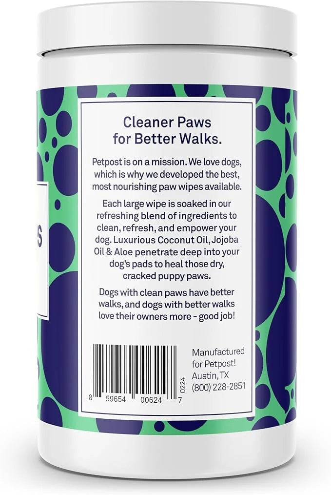 Petpost | Paw Wipes for Dogs - Nourishing, Revitalizing Dog Paw Cleaner with Coconut Oil, Jojoba Oil, and Aloe - Ultra Sof...