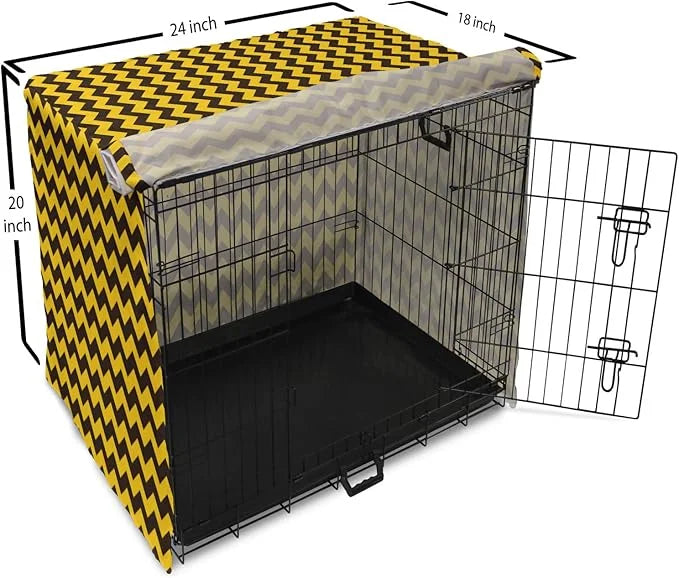 Lunarable Chevron Dog Crate Cover, Geometric Stripes Symmetric Large Parallel Line Glide Reflection Image, Easy to Use Pet...
