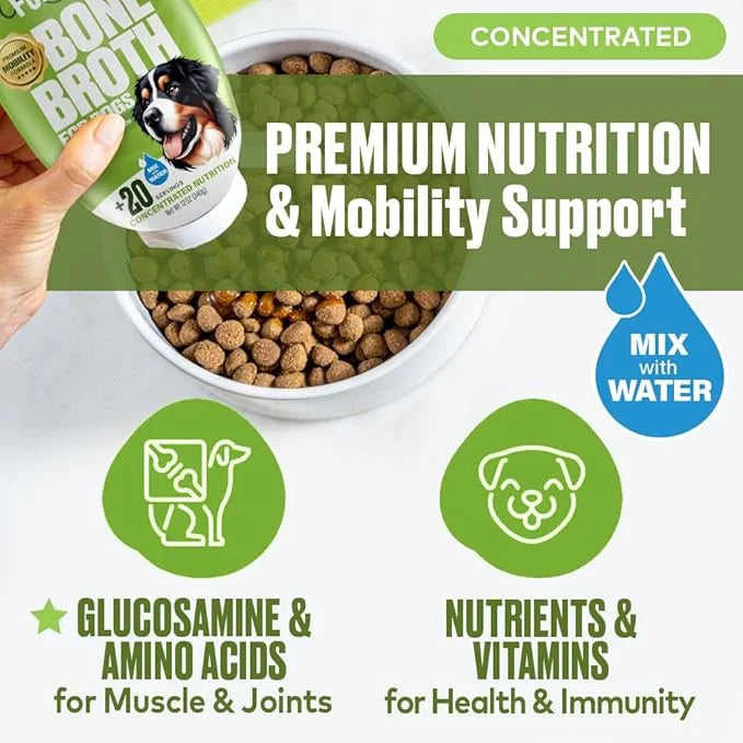 Mobility Support Beef Bone Broth for Dogs | Hip & Joint Support for Dogs | Glucosamine & Amino Acid Boosted | Human Grade ...