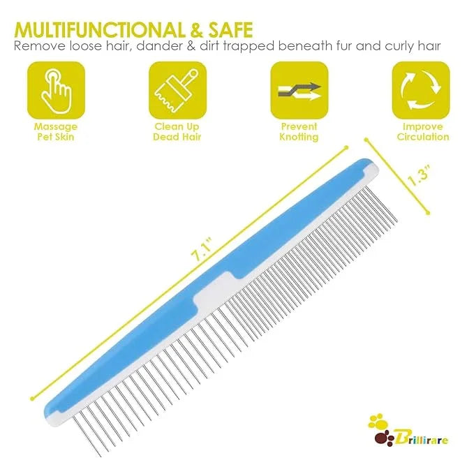 2 Pack Dog Combs, 2-in-1 Stainless Steel Cat Grooming Comb with Rounded Teeth, Professional Pet Dematting Tool, Prevents K...