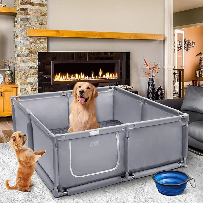 Whelping Box for Dogs and Puppies 48x48x18 inch Pet Whelping Box with Washable Pee Pads and Collapsible Dog Bowl for Mediu...