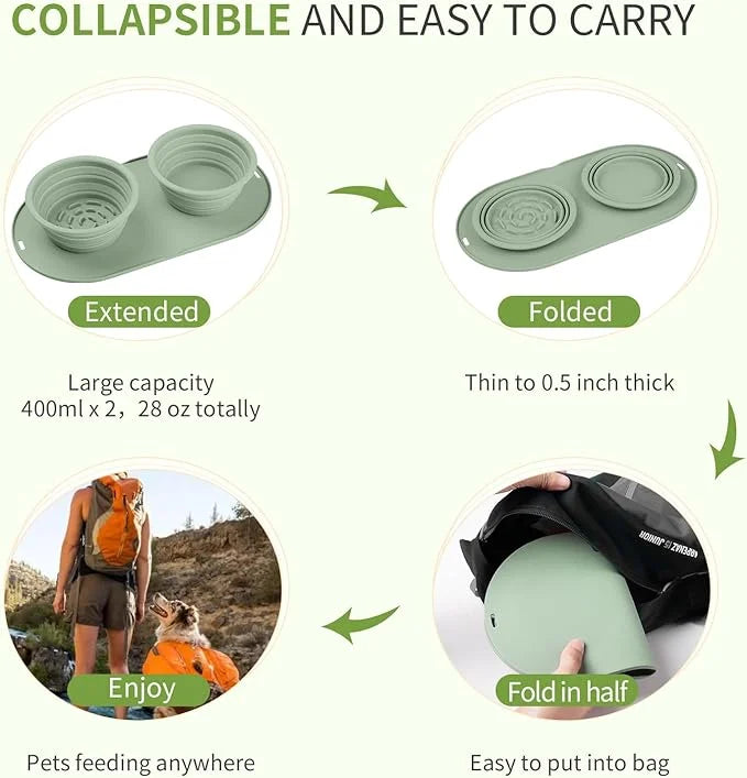 Puppy Dog Bowl,Travel Bowls Dog Food Bowls&Dog Water Bowls,No Spills,Collapsible Double Bowl,Suitable for Small and Medium...