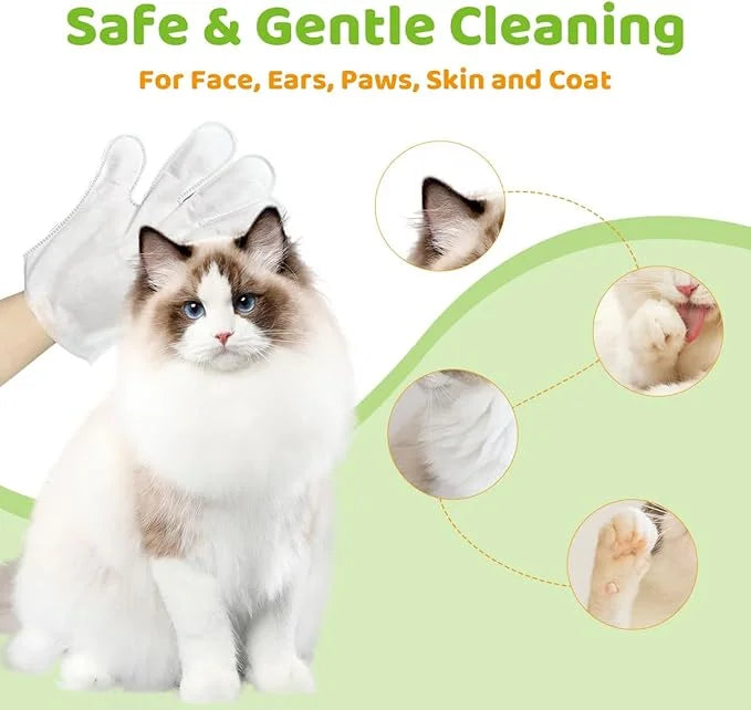 Bathing Wipes Glove for Dogs Cats, 12 PCS Dog Cleaning Glove Wipes with Grooming Fur, Dog Wipes Washing Gloves, Cat Cleani...