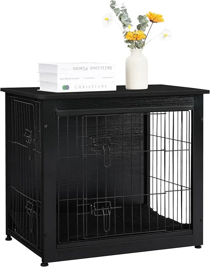 DWANTON Dog Crate Furniture with Cushion, Wooden Kennel Table with Double Doors, Indoor Dog House, Small/Medium/Large Size...