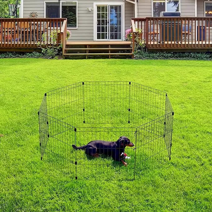 IRIS USA Metal Dog Playpen, 8-Panel 24" Pet Playpen, Puppy Playpen, Indoor/Outdoor Dog Fence, 58 x 58 x 24, Foldable, Cust...