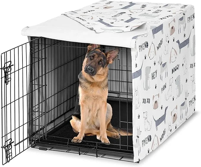 Sweet Jojo Designs 48in. Large Dog Crate Cover (Cartoon Puppy Print) Pet Cage, Kennel Covers (Neutral, Modern, Bulldog, Wi...