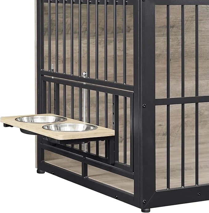 Dog Crate Furniture, 48 Inch Dog Kennel Furniture, Wooden ๐og Crate Furniture Large Breed with Rotating ๐og Bowls, Heavy D...