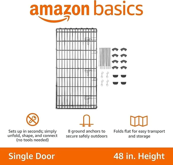 Amazon Basics Foldable Octagonal Metal Exercise Dog Playpen - Indoor/Outdoor, Single Door, Extra Large (8 Panels, 24 x 48)...