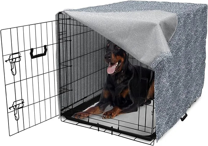 Ambesonne Abstract Dog Crate Cover, Monochromatic Design Mosaic Look Artistica Ocean Waves Repetition, Easy to Use Pet Ken...