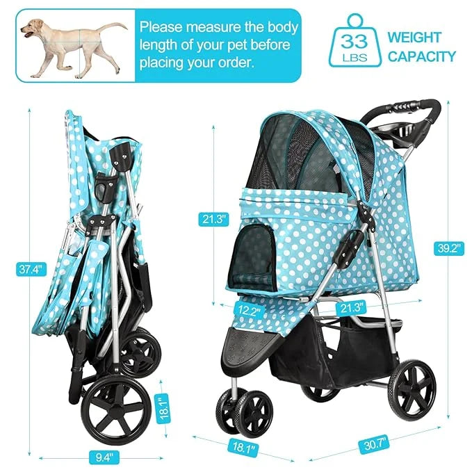 Dog Stroller for Small Dogs, Portable Pet Stroller for Cats Folding Puppy Stroller Lightweight Dog Cat Cage Jogger Strolle...
