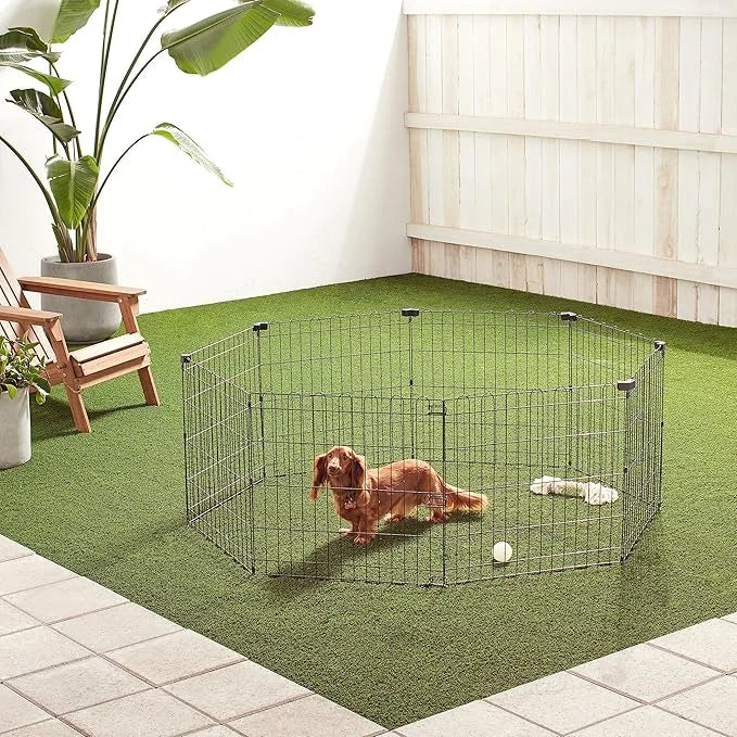 Amazon Basics Foldable Octagonal Metal Exercise Dog Playpen - Indoor/Outdoor, No Door, Extra Small (8 Panels, 24 x 24), Ea...
