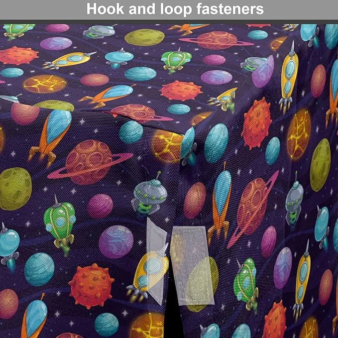 Lunarable Outer Space Dog Crate Cover, Cartoon Planets and Space Ships with Space Background Fun Science, Easy to Use Pet ...