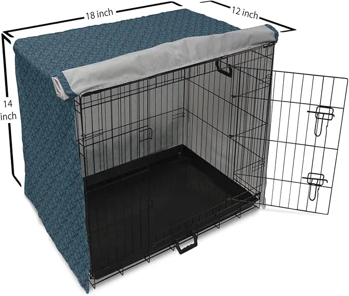 Lunarable Damask Blue Dog Crate Cover, Repetition with Rococo Inspired Royal Style Ornamental Pattern, Easy to Use Pet Ken...