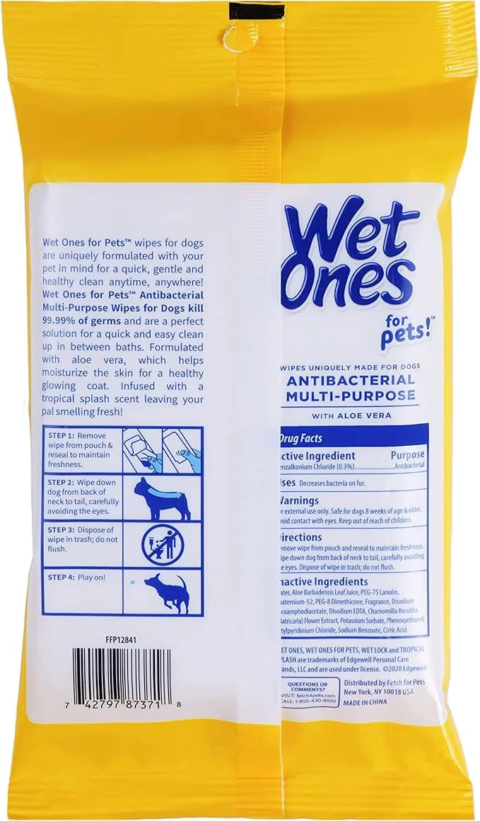 Wet Ones for Pets Multi-Purpose Dog Wipes with Aloe Vera, 30 count - 24 pack | Dog Wipes for All Dogs in Tropical Splash S...