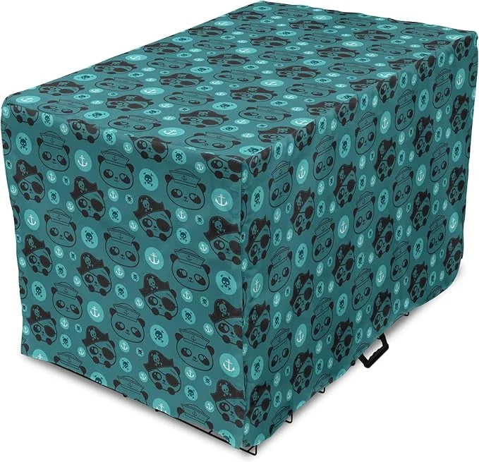Lunarable Panda Dog Crate Cover, Pirate and Sailor Bears Skulls on Crossed Bones Anchors Within Circles, Easy to Use Pet K...