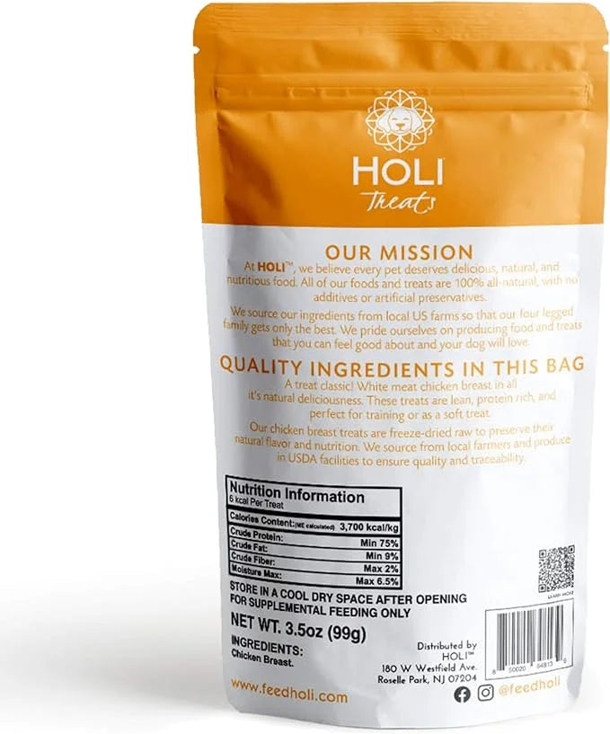 HOLI Freeze Dried Chicken Dog Treats - 100% All Natural Chicken Breast - Human Grade, Single Ingredient - Grain Free, Glut...