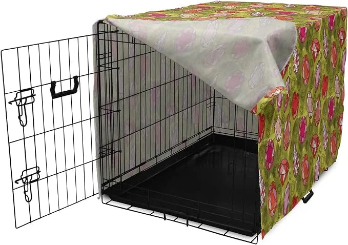 Ambesonne Diamond Dog Crate Cover, Rhythmic Heart Shaped Drop Formed Print Polygonal Gemstone Backdrop, Easy to Use Pet Ke...