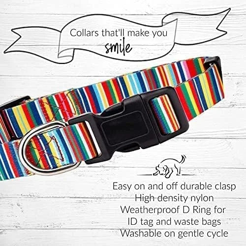 Lucky Love Dog Collar, Beautiful & Vivid Patterns, Rainbow Dog Collar for X-Large Dogs, Easy On & Off Clasp Accessory (Hip...