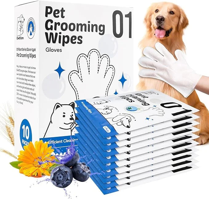 10 Pcs Pet Cleaning Glove Wipes for Dogs & Cats, Hypoallergenic Grooming Wipes, Dog Wipes for Paws and Buttocks, Dog Wipes...
