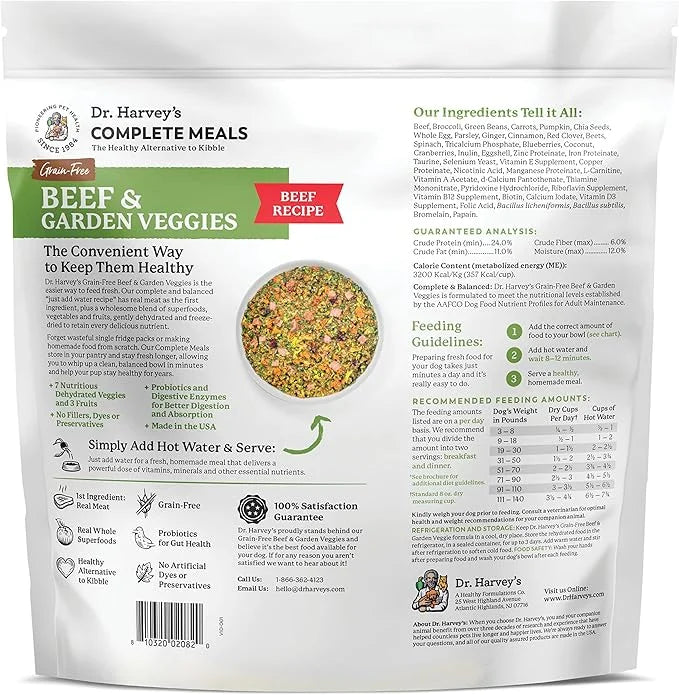 Dr. Harvey's Beef & Garden Veggies Dog Food, Human Grade Grain-Free Dehydrated Food for Dogs with Freeze-Dried Beef (5 Pou...