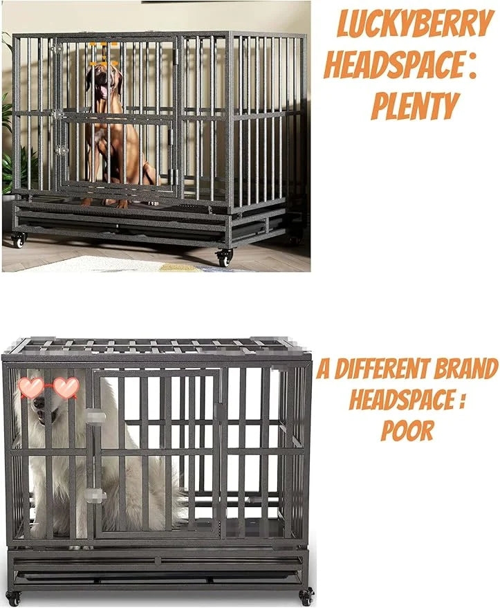 Heavy Duty Extra Large Dog Crate with Wheels - Indestructible 42/46 Inch Chew-Proof, Escape-Proof Kennel for High-Anxiety ...