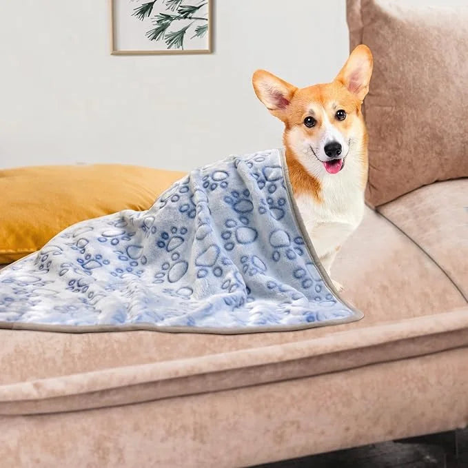 1 Pack 3 Dog Blankets for Small Dogs, Soft Fleece Dog Blanket Fluffy Pet Blanket Warm Sleep Mat Cute Paw Print Puppy Cat B...