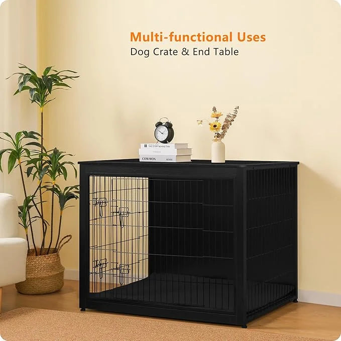 DWANTON Dog Crate Furniture with Cushion, Wooden Kennel Table with Double Doors, Indoor Dog House, Extra Large Size, 43.3"...