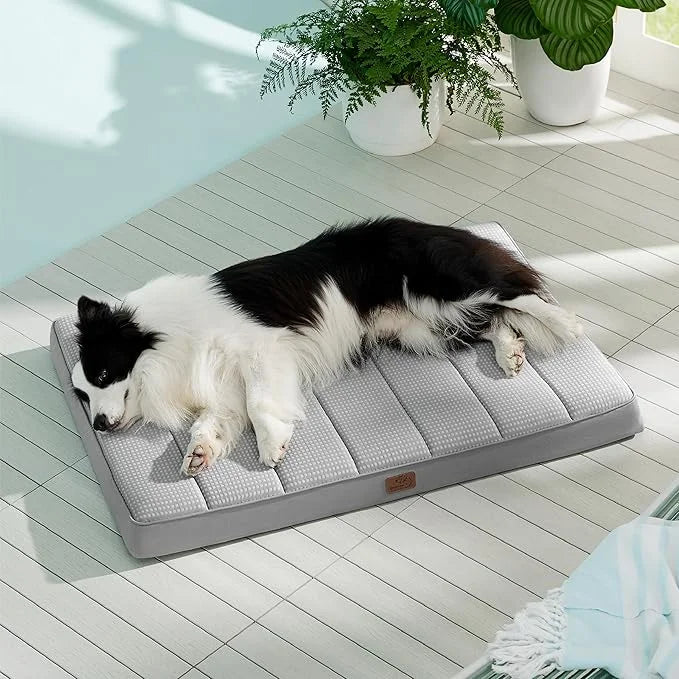 Bedsure Cooling Gel Foam Dog Bed for Large Dogs, Waterproof Orthopedic Egg Foam Dog Bed for Outdoor, Summer Comfort Pet Ma...
