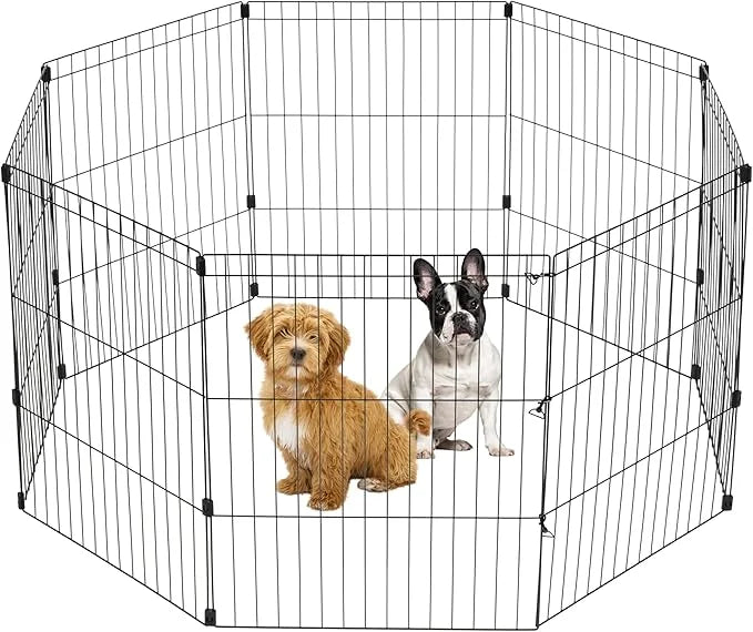 IRIS USA Metal Dog Playpen, 8-Panel 30" Pet Playpen, Puppy Playpen, Indoor/Outdoor Dog Fence, 58 x 58 x 30, Foldable, Cust...
