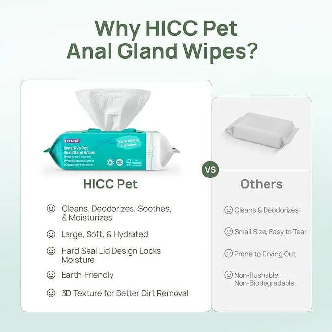 HICC PET Wipes for Dogs & Cats, Cleansing Deodorizing & Soothing Allergy Infections Anal Gland Pets Wipes with Coconut Oil...