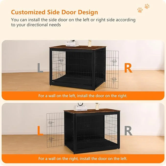 DWANTON Dog Crate Furniture with Cushion, Wooden Kennel Table with Double Doors, Indoor Dog House, Extra Large Size, 43.3"...