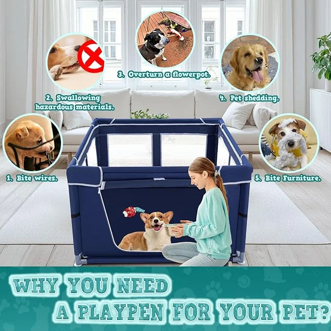42x42x25.6 Inches Puppy Playpen with Gate, Dog Playpen for Puppies or Small Dogs, DogFence Pet Playpen for Indoor & Outdoo...