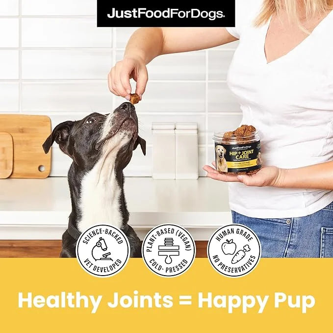 JustFoodForDogs Hip + Joint Soft Chews Mobility Supplement for Dogs with Glucosamine and Chondroitin, Superfood Blend, Hum...