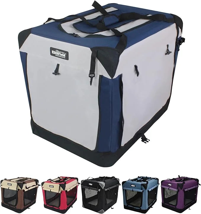 EliteField 4-Door Folding Soft Dog Crate with Curtains, Carrying Bag and Fleece Bed (2 Year Warranty), Indoor & Outdoor Pe...