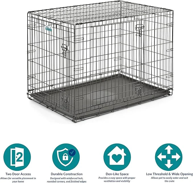 MidWest Homes for Pets Newly Enhanced Single & Double Door iCrate Dog Crate, Includes Leak-Proof Pan, Floor Protecting Fee...