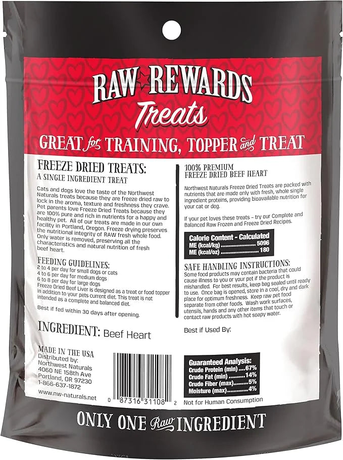 Northwest Naturals Raw Rewards Freeze-Dried Beef Heart Treats for Dogs and Cats - Bite-Sized Pieces - Healthy, 1 Ingredien...