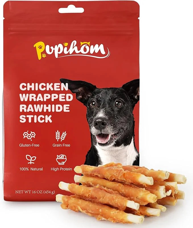 Dog Training Snacks,16OZ Chicken Wrapped Rawhide Stick Dog Treats, Grain Free, Delicious, and Nutritious High Protein Dog ...