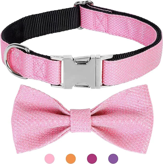 Dog Collar with Bow for Small Medium Large Dogs, Cute Bling Dog Bow Tie Collar with Metal Buckle, Soft & Durable for Puppy...
