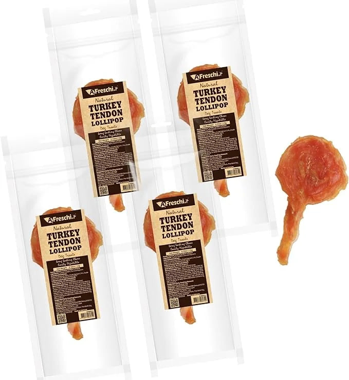 Afreschi Natural Turkey Tendon Lollipop 40 Units/Box, Dog Treat for Signature Series, All Natural Human Grade Puppy Chew, ...