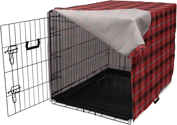 Lunarable Buffalo Plaid Dog Crate Cover, Arrangement with Lumberjack Themes Geometric Concept Pattern Print, Easy to Use P...