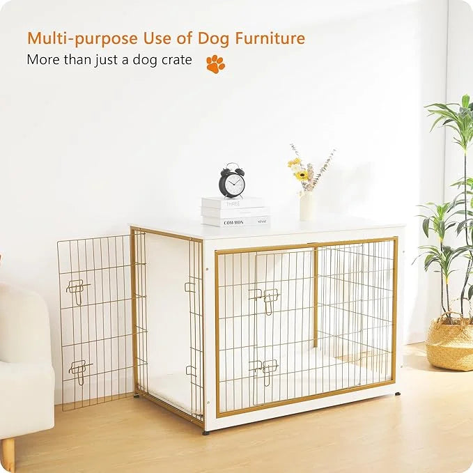 DWANTON Dog Crate Furniture with Cushion, Wooden Kennel Table with Double Doors, Indoor Dog House, Extra Large Size, 43.3"...